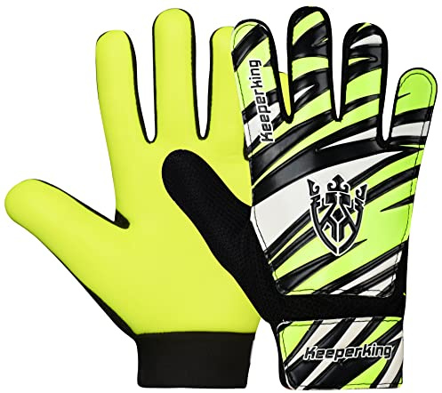 Keeperking Guantes de Portero para niños, niños y niñas, Guantes de fútbol, Guantes de Portero para niños, Talla 4-7 (5, Amarillo, Negro y Blanco)
