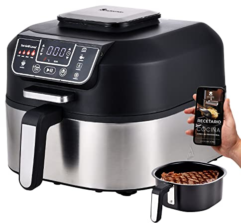 MasterPro Küchenmaschine – Elektrischer Grill, kalt, Griff, Backen, Fritteuse, ohne Öl, Dehydriert, Küche mit LED-Touchscreen, Timer, BPA- und PFOA-frei, 1760 W, Kapazität 5,6 l (BGMP-9148)