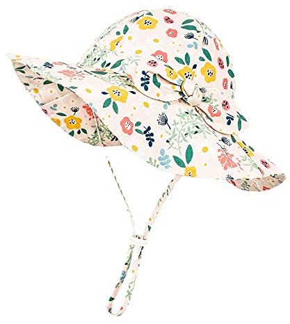 Volicph Chapeau d'été pour Enfants, Chapeau de Soleil, Chapeau de Plage, Chapeau de Pêcheur UPF 50, pour Nourrissons et Filles, Ruban avec Impression Rose, 6-12 Mois