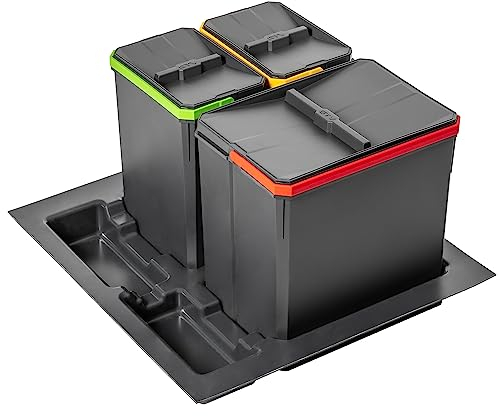 GTV - Abfallsammler Set AxiSpace, für Schubladen und Schränke mit Breite 600 mm, Set Besteht aus Behältern 1x 15L, 2x 7L, Mülleimer aus Kunststoff mit Graphenpartikeln, Farbe Anthrazit