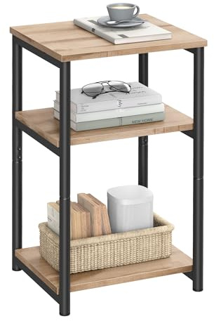 VASAGLE Sofa Side Table, 3-Tier End Table, Bedside Table with Steel Frame, for Living Room, Bedroom, Home Office, Industrial Style, Camel Brown and Ink Black LET273B50