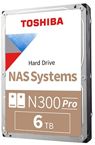 Toshiba N300 PRO 6TB Large-Sized Business NAS (up to 24 Bays) 3.5-Inch Internal Hard Drive - Up to 300 TB/Year Workload Rate CMR SATA 6 GB/s 7200 RPM 512 MB Cache - HDWG760XZSTB