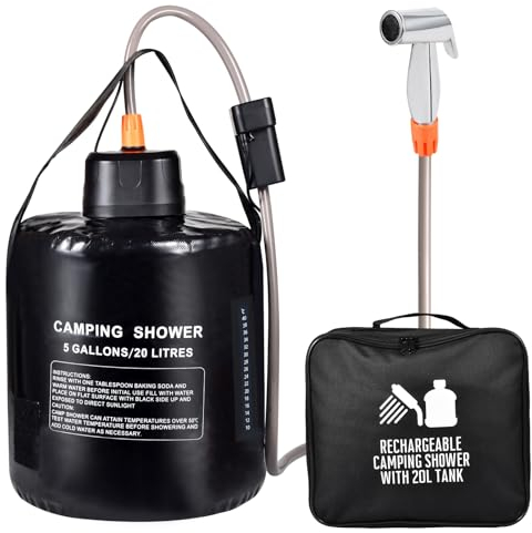 B.TAWD 5 Gallon Water Bag Portable Camping Shower,Built-in 4400mAh Battery,Outdoor Camping Shower,Solar Heating,Thermometer Display,Ideal Choice for Beach,Camping,Hiking/Traveling,Outdoor Shower