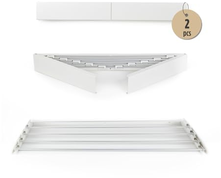 Vitapur Tvättställ vägg, 2-pack – utdragbar väggtorkare med 4 m torkyta – rostfritt torkställ för balkong – platsbesparande handdukstork – utdragbar tvättlina – EU-varumärke