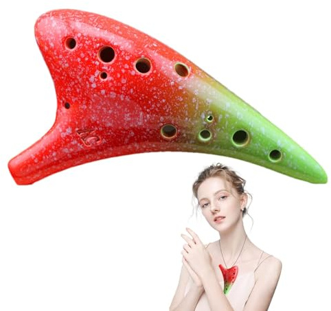 12-Hole Vessel Flute 12 Hole Alto C Ceramic Colorful Pointed Folk Wind | Ceramic Flute Musical Instrument for Children Beginners Kids Students Music Class Practice Schools Players