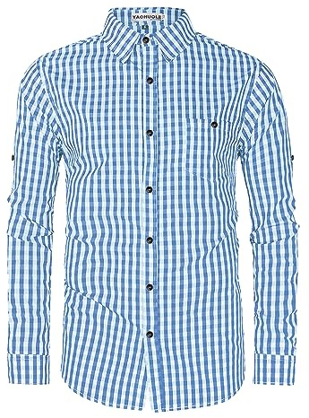YAOHUOLE Shirts for Men Adult Checked Shirt Mens Formal Shirts Slim Fit Oktoberfest Costume Men Beer Shirt Light Blue M