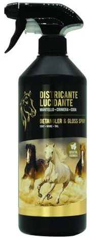 Districante Cavalli Spray Naturale 750 ml Lucidante e Detergente Vegetale per Manto, Criniera e Coda Districante per Cavalli Non Unge, Effetto Shine, Cruelty Free