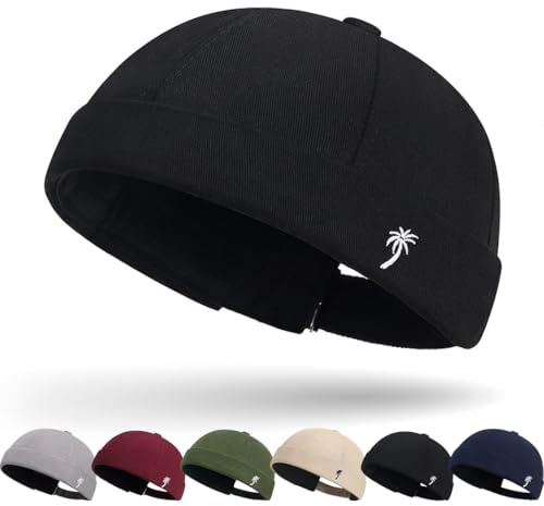 Cotton Docker Cap Seemannsmütze Hafenmütze Original Dockermütze Herren Sommer Brimless Hat Kopfbedeckung Seemannskappe Herren Verstellbar Cap Ohne Schirm Retro Brimless Hat Rolled Cuff Fischermütze