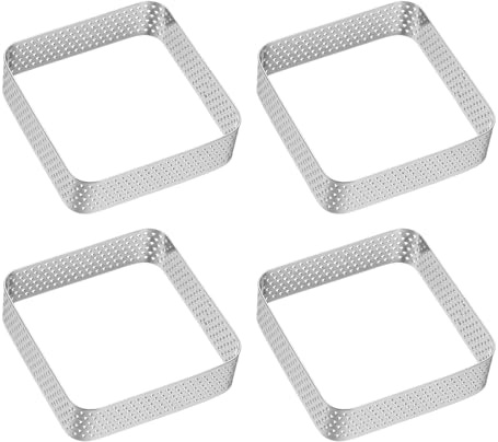 QUARKZMAN 4 Anelli per Torte Perforati Quadrati in Acciaio Inossidabile da 2.36, Antiaderenti e Lucidati, per Mousse, Dessert, Cottura di Torte e Dolci Francesi a Strati