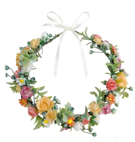 Dinghaole Diadema de corona de flores para mujer, diseño de rosa, para festivales, bodas, fiestas, accesorios de moda bohemios