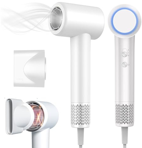 SOVARC Hair Dryer 1500W & 105,000 RPM, Professional Ionic Blow Dryer with Magnetic Nozzle & 2.7m Cable for Fast Frizz-Free Drying, Lightweight 460g, White