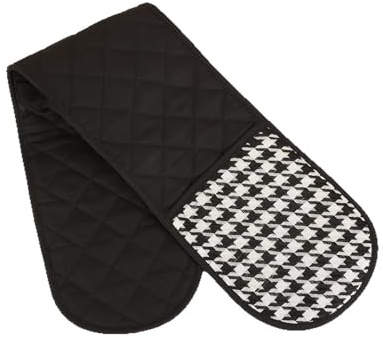 MSLSOZ Guantes de horno dobles, elegante diseño de pata de gallo, guantes de horno negros, guantes de horno de cocina para el hogar con cuerda para colgar para un fácil almacenamiento.