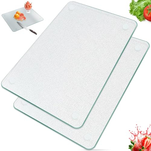 Tagliere in vetro 2 pezzi, tagliere 30X20 cm, piano cucina in vetro con piedini in silicone antiscivolo, molto adatto per proteggere i piani cucina e tagliare le verdure