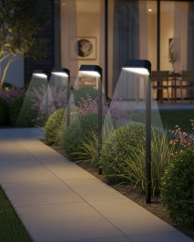 Airoieak 4-Pack Solar Lights Outdoor Garden, High-Brightness 15 LED Solar Path Lights Outdoor, IP44 Waterproof Modern Path Lights for Yard, Walkway, Lawn & Driveway (Cold Light)