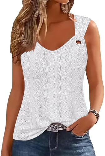 Tanmolo Débardeur d'été sans manches pour femme - Bretelles spaghetti - En maille jacquard