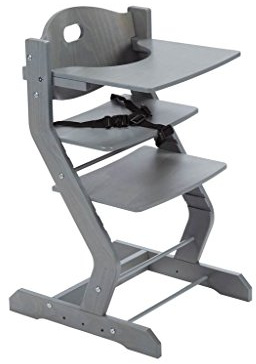 tiSsi ® Chaise haute gris avec arceau de poitrine, sangle et plateau de table