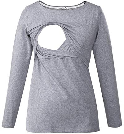 Smallshow Premamá Tops Camisas De Lactancia Materna De Manga Larga para Mujeres Grey XL
