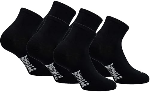 Lonsdale Quarter 6 Paia di calzini sopra la caviglia, ottima qualità di cotone (Nero, 39-42)