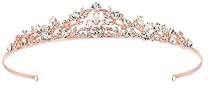 Minkissy Kristall Rebe Braut Diademe Strass Krone Wassertropfen Vintage Hochzeit Kopfbedeckungen Bräute Stirnbänder Hochzeit Haarschmuck (Roségold)