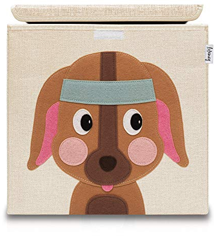 LIFENEY Scatola portaoggetti con coperchio e cane, scatola giocattolo con motivo animale, adatta per scaffali cubi, scatola per la cameretta dei bambini, cestino per bambini