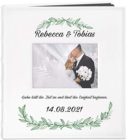 Maverton Fotoalbum zum Selbstgestalten mit Bildausschnitt mit Aufdruck - für 240 Fotos 10x15-60 schwarze Seiten - Größe 33x30cm - Weiß - personalisierte Geschenke zum Jubiläum - Hochzeitsgeschenk