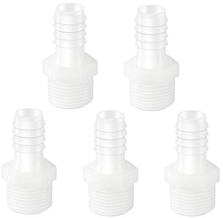Quickun Plastic Hose Barb Fitting, 1/2 Barb to 1/2 Male Thread White Adapter Union Fitting (Pack of 5)