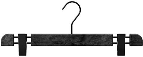 Mainetti Appendini per Gonne, Pantaloni Uomo Donna, Grucce in Plastica Salvaspazio, con Clip Antiscivolo in Metallo, Effetto Venature Legno, Made in Italy, Set 10 Pezzi (Nero con gancio nero, 38 cm)