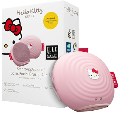 GESKE Cepillo facial sónico Hello Kitty SmartAppGuided™ | 4 en 1 | Cepillo eléctrico de limpieza facial | Cepillo de limpieza de la piel | Cepillo facial | Rutina diaria de cuidado de la piel |