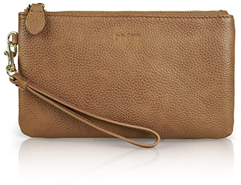 befen Dam läderarmband kuvertväska mobiltelefon handväska plånbok lammskinn quiltade damer crossbody-handväskor med handledsrem och axelrem, Vintage karamellbrun, Handledsväska