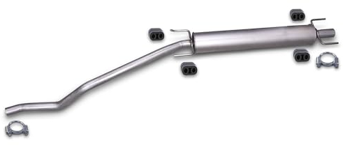 BESTPRICE Auspuff Schalldämpfer Set 1x Mittelschalldämpfer, 4x Anschlagpuffer, 1x Bügelschelle Ø 50 mm, 1x Bügelschelle Ø 54 mm Kompatibel mit OPEL ASTRA H Caravan (A04)