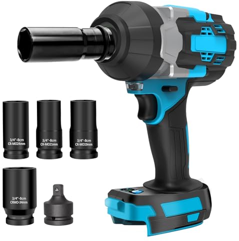 2000Nm Akku Schlagschrauber Kompatibel Mit Makita 18V Lithium-Akku, 3/4'' Bürstenloser Drehschlagschrauber, 3/4 Auf 1/2 Zoll Bit-Adapter, 34mm Schlagnuß Für Radmutter (Ohne Akku)