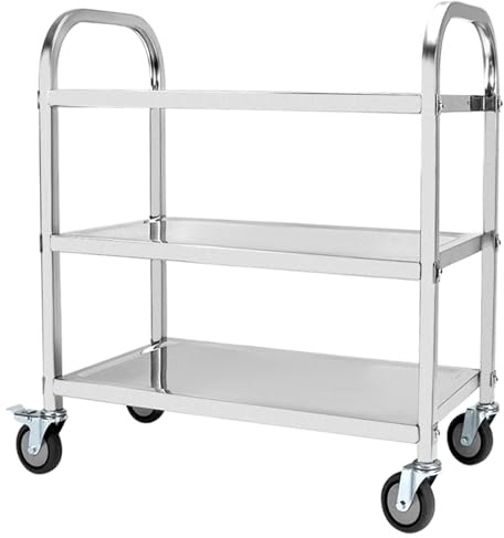 QWORK® Carrello da cucina a 3 livelli - 95 x 50 x 95 cm - Acciaio inossidabile 201 - Ruote silenziose con freni