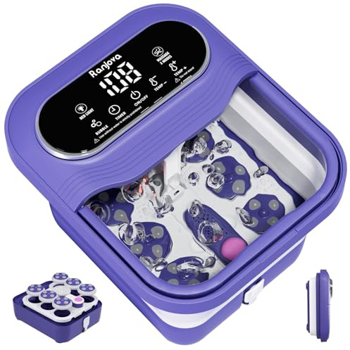 Ranjova Foot Spa Electric Rotary Massage, Collapsible Foot Bath with Heat, Bubble Jets,Temp Control, and 24 Motorized Shiatsu Massage Balls, Pedicure Foot Spa for Feet Relaxation (Blue)