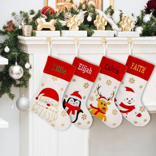 VRFASHION 1 chaussette de Noël personnalisable, 45,7 cm, grand bas de Noël brodé personnalisé avec nom - Bas de Noël en velours à suspendre avec nom - Décorations de Noël pour fête de famille