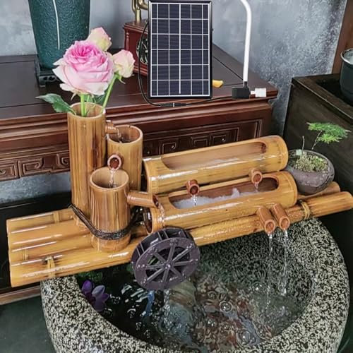 Generic - Fontaine Solaire en Bambou avec Roue à Eau éolienne, Kit de Décoration de Jardin pour l'Extérieur et Intérieur, Jaune, 80 cm x 14 x 20 cm