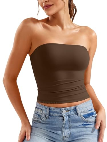 ZAAYO Haut tube à épaules dénudées pour femme Y2K Slim Fit Crop Top sexy d'été Tops Double doublure Débardeur