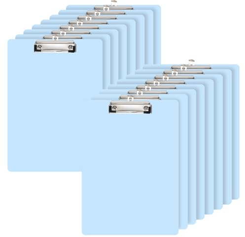 JEUIHAU Tavoletta portablocco in plastica, formato A4, confezione da 16 cartelle con clip, portablocco con supporto, per ufficio, scuola, uso esterno, blu