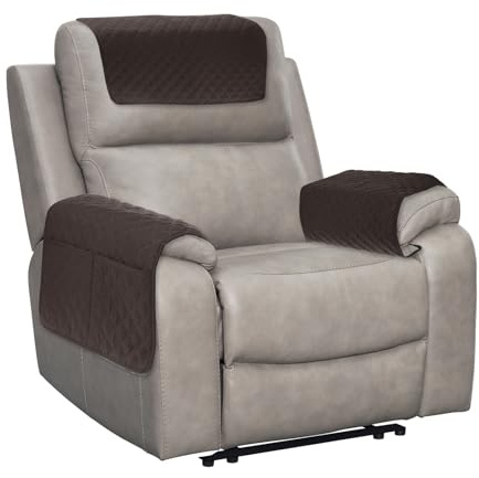 uxcell 3 PCS Armrest Covers, Couch Arm Cover Furniture Protect Slide Recliner Chair Armchair Covers with Side Storage Pocket for Sofa Recliner, Coffee