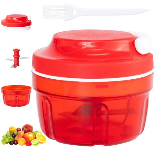 TEUYOE Tritatutto Manuale,300 ml Trita Verdure Manuale con spazzola e Lame in Acciaio Inox, Taglierina per cipolle multifunzione per Cipolla, Aglio, Carne, Frutta, Carota