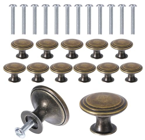 Cobee 12 pomos de armario de color bronce antiguo, 30 mm, pomos para muebles vintage, tiradores de armario con tornillos, tiradores de cajón, tiradores redondos para cajones y cajones