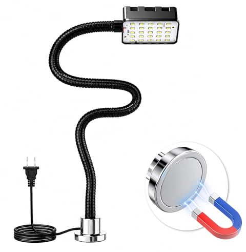 LED Werkstattlampe magnetisch, Arbeitsleuchte 6000K kaltweiß, Magnetfuß ohne Bohren, haftet sofort, biegsam 30 cm Schwanenhals, 1,3m Kabel, für Werkbank Garage 3D-Drucker Drehbank Fräse Bohrmaschine