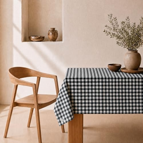 svet Mantel Antimanchas Tacto Tela Extrasuave, Mesa Rectangular, Algodón Impermeable, 100 x 140 cm (Cuadro Vichy Negro)