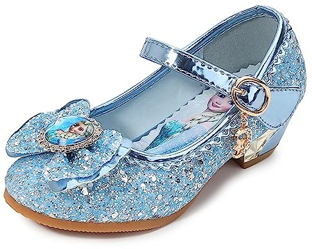 FStory&Winyee Sandalias de Princesa para Niñas con Tacón Zapatos para Niños Brillo de Fiesta Cristal Accesorios de Disfraz de Carnaval Fiesta de Actuación Bola de Baile Mary Janede Tacón,Azul,25