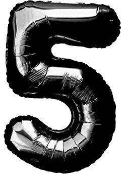 Oblique Unique® Ballon gonflable en film plastique avec numéro pour enfant - Pour anniversaire, anniversaire de mariage, Nouvel An - Noir - Numéro au choix (n° 5)