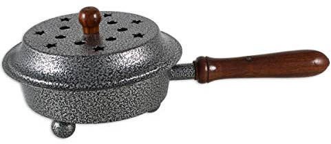 NKLaus Räucherpfanne Metall mit Holzgriff Klappdeckel Ø 12cm Weihrauchbrenner Deko 2213