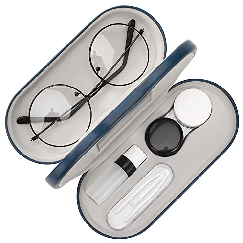 MoKo Custodia Occhiali, Custodia Porta Occhiali in Pelle con 2 Scompartimenti, Chiusura a Cerniera, Dim 15 x 7,4 x 1,97 cm, Accessori Occhiali, Custodia Universale per Occhiali da Sole, Lettura - Blu