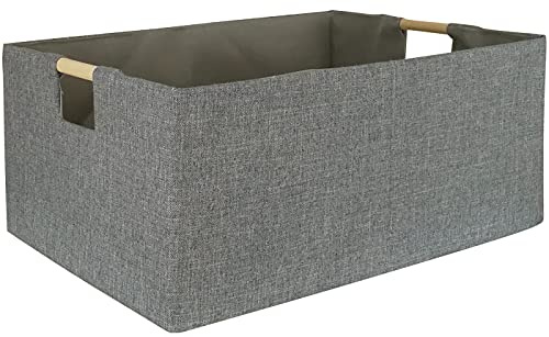 FUULOXE Storage Bin for Shelves Rectangle Closet Baskets Foldable Box with Handles Gray Shelf Baskets Toy Boxes for Home Office Car Dormroom