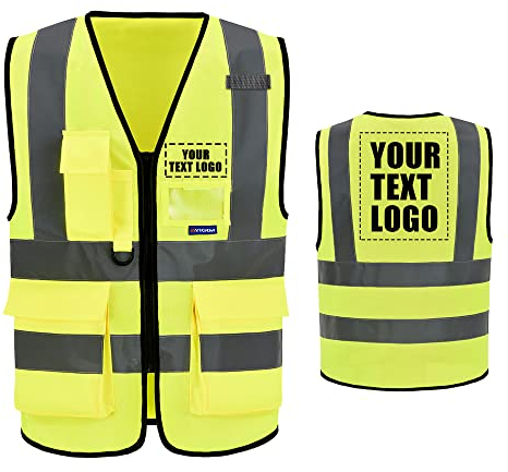 AYKRM 21 Farben Personalisierte bedruckbare Warnweste aufdruck mit Text oder mehrfarbigem Logo und Mehreren Taschen, Warnschutz Arbeitsweste Sicherheitsweste mit bedruckbare