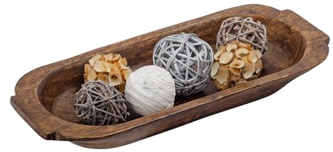 Mie Creations 16'' Large Wooden Dough Bowl for Decor, Huge Decorative Centerpiece Oval Rustic Dough Bowls for Table | Handmade Long Wood Bowl, Thanksgiving Christmas, Festival Dining Decorations