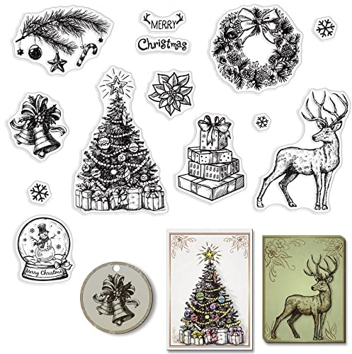 CRASPIRE Jul klara frimärken julgran älg hjort gåva silikon stämpel tätning genomskinliga silikonstämplar för julkorttillverkning dekoration gör-det-själv scrapbooking prägling album dekor hantverk